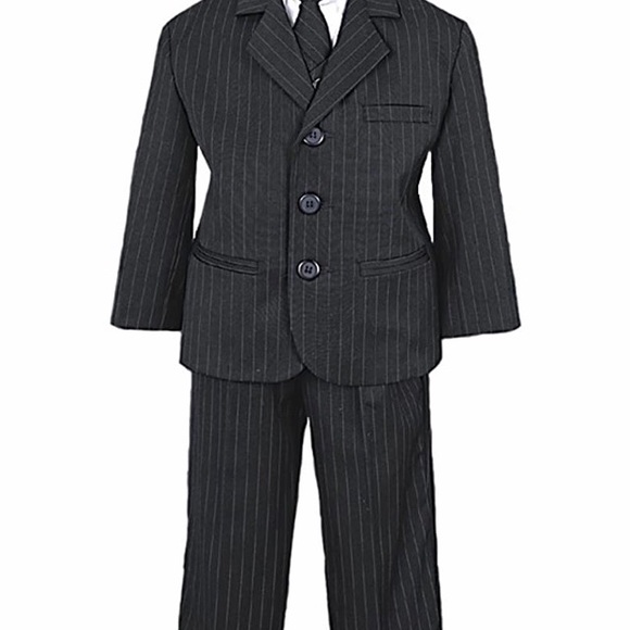 Boys 5 Piece Black Pin-Striped Suit Vest and Tie - Picture 2 of 7